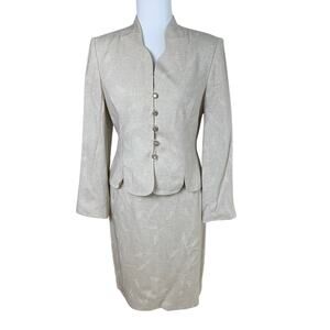 VTG Le Suit Petite Sz 10P 2-Piece Skirt Suit w/ Blazer Jacket Beige Formal Work